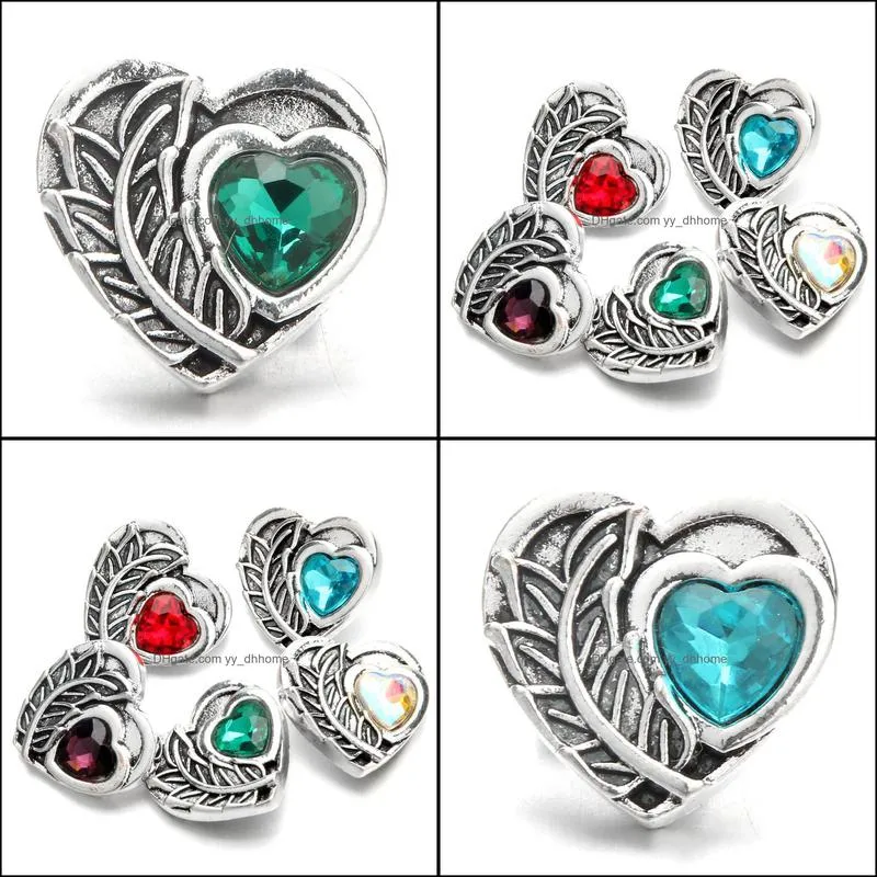 vintage heart snap button jewelry components colorful rhinestone 18mm metal snaps buttons fit bracelet bangle noosa h29