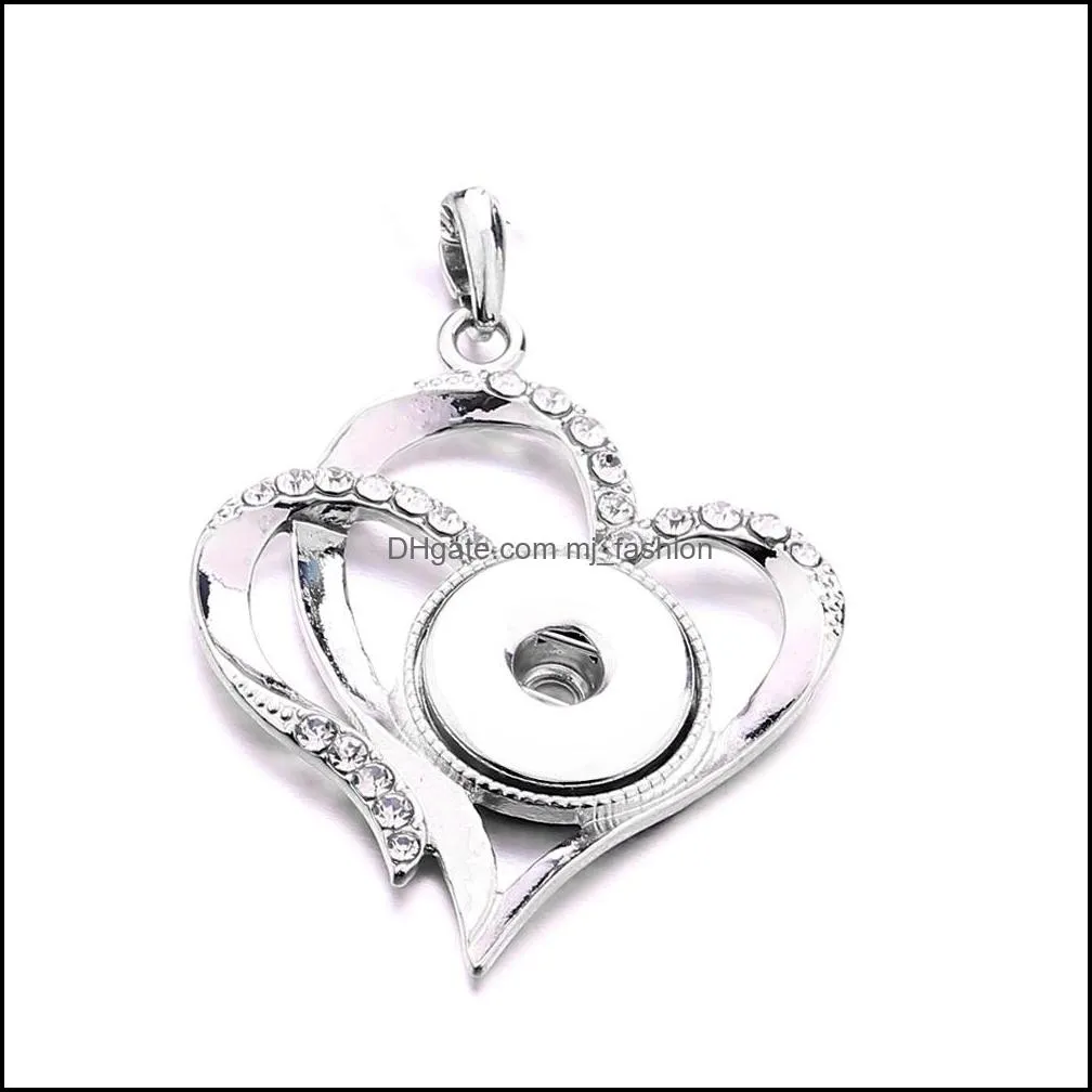 snap button charms jewelry rhinestone zircon love heart pendant fit 18mm snaps buttons necklace for women men noosa d073