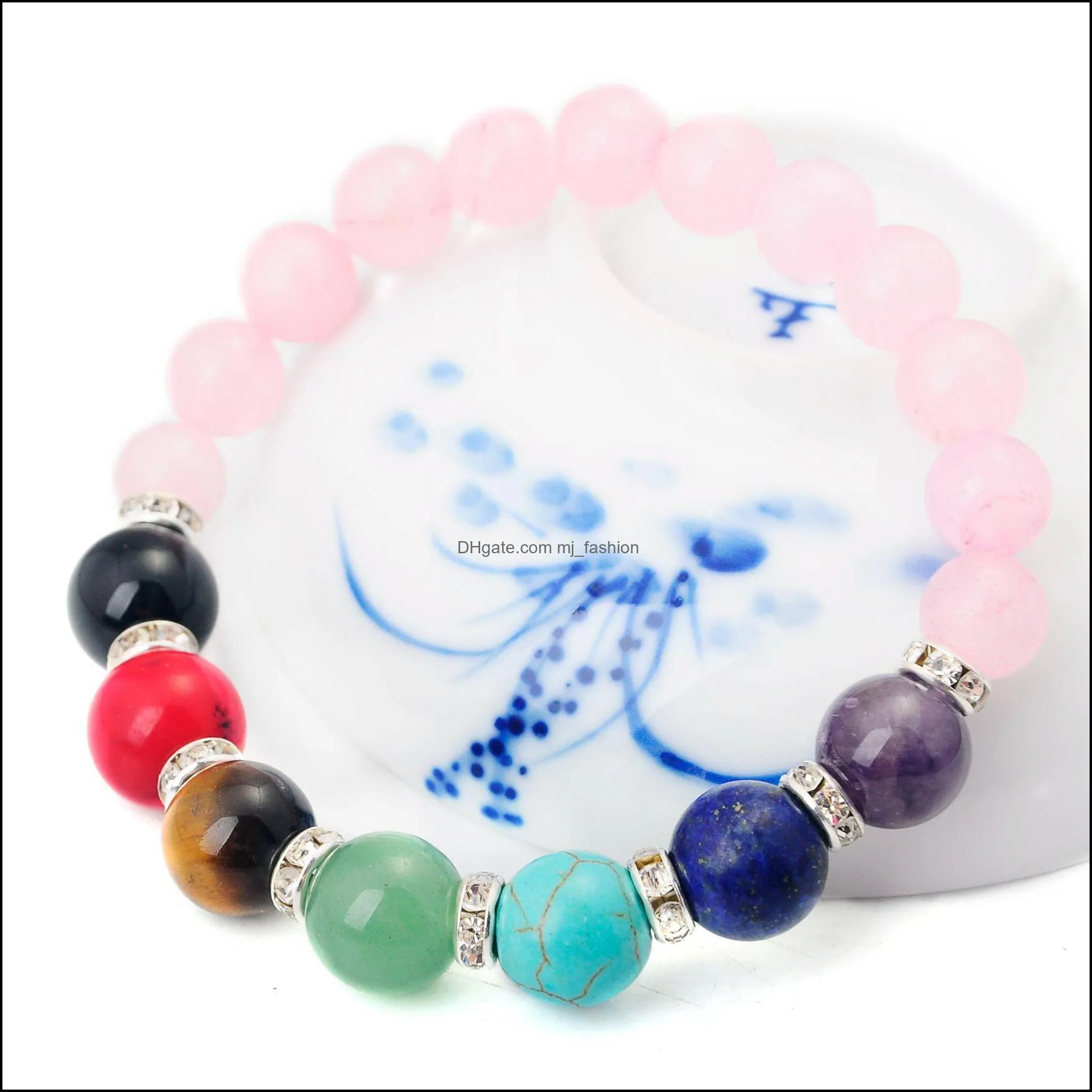joya gift 14sb1037-8mm natural rose quartz beads bracelet 7 chakra gemstone crystal healing reiki women jewelry bangle free shipping