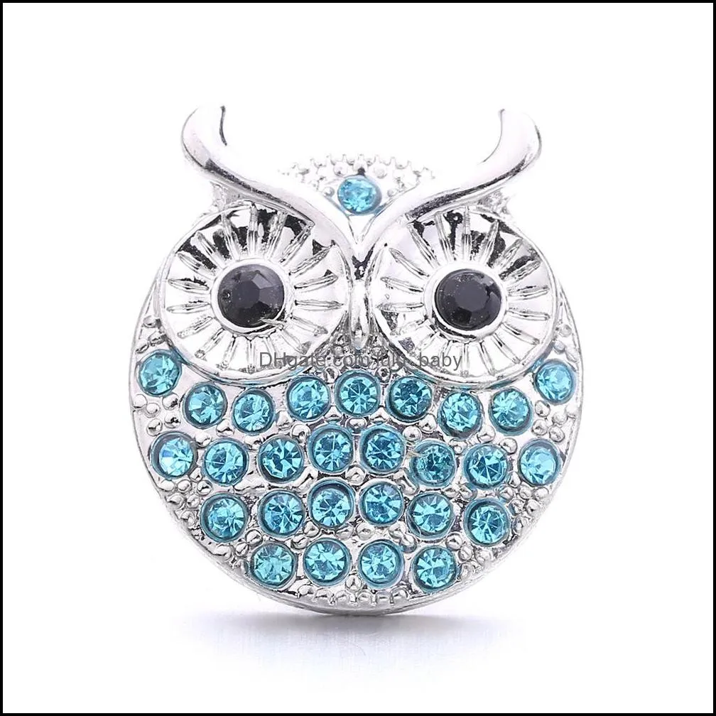 high quality snap button jewelry colorful rhinestone owl components 18mm 20mm metal snaps buttons fit bracelet bangle noosa b1087