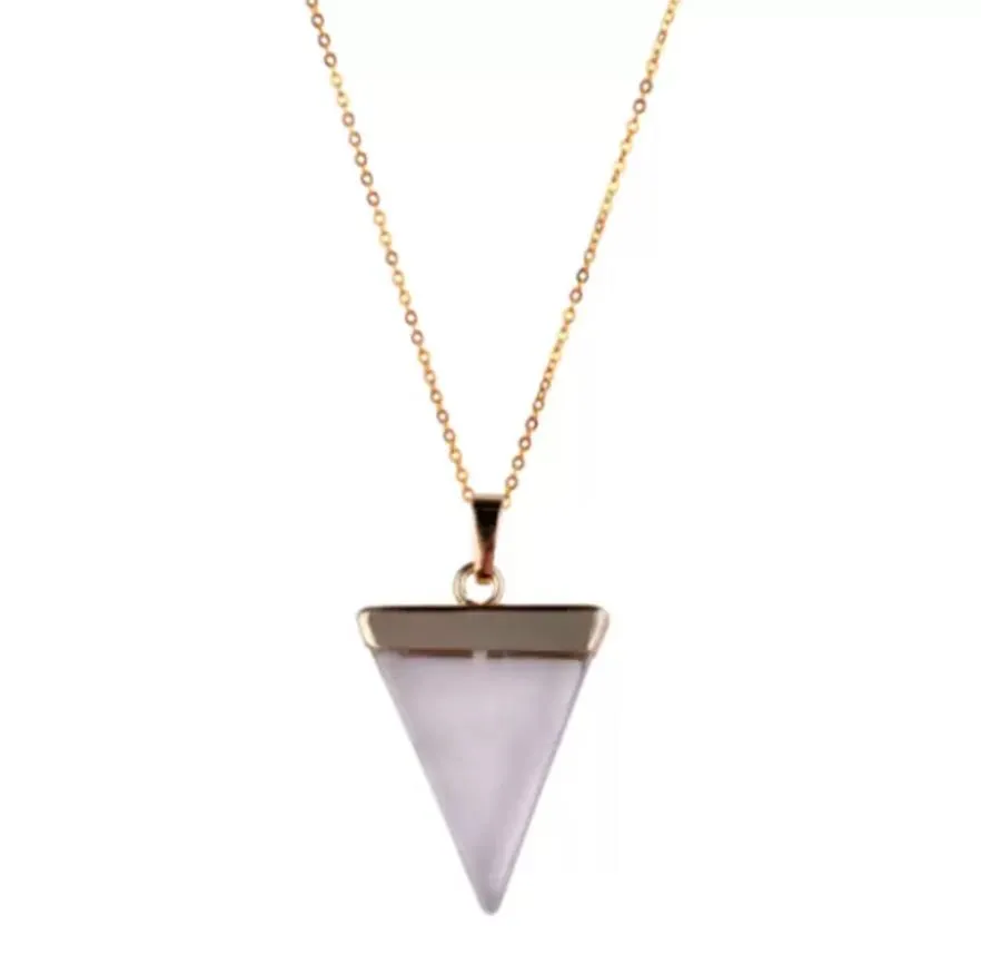 geometric colorful nature stone necklace triangle crystal necklaces pendant for valentine`s day women and men wholesale