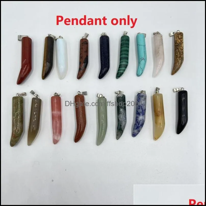 fashion ox horn shape chakra natural stones pendant necklace reiki healing crystal charms for men women jewelry black rope chain