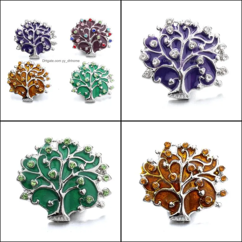 snap button jewelry components colorful rhinestone tree drop oil 18mm metal snaps buttons fit bracelet bangle noosa za003