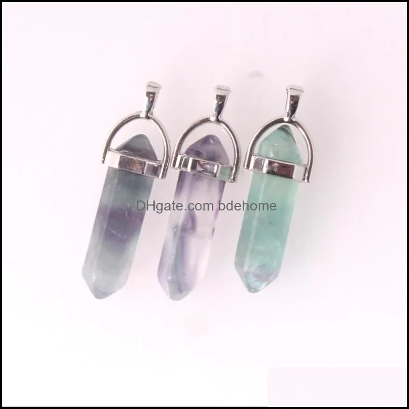 fluorite pendulum hexagon prism crystal natural stone pendant bullet quartz charms women men necklace finding jewelry