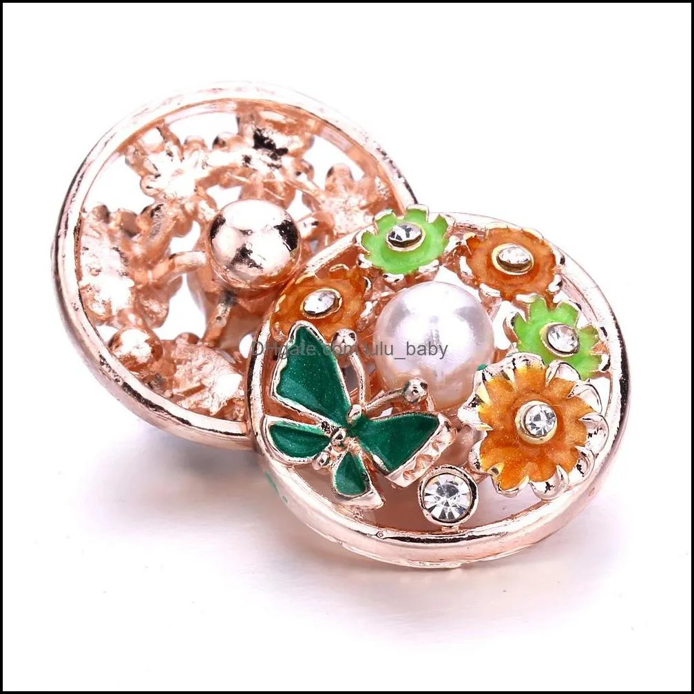 colorful butterfly flower crystal snap button jewelry components silver acrylic pealr 18mm metal snaps buttons fit bracelet bangle noosa b1233 for women