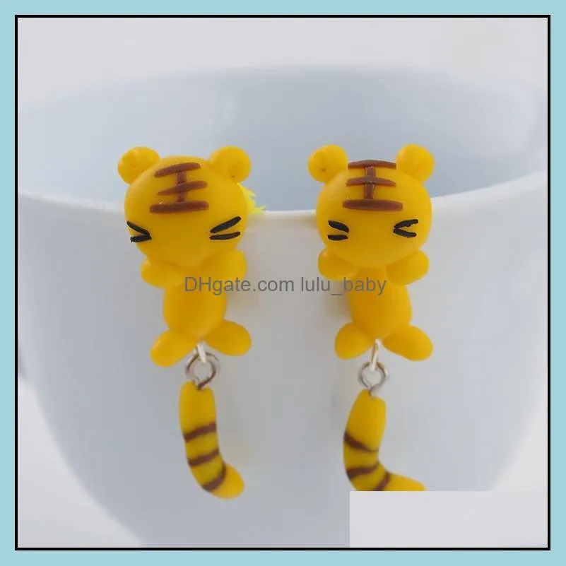 stud earrings polymer clay cute cat red fox lovely panda squirrel tiger animal earring for women