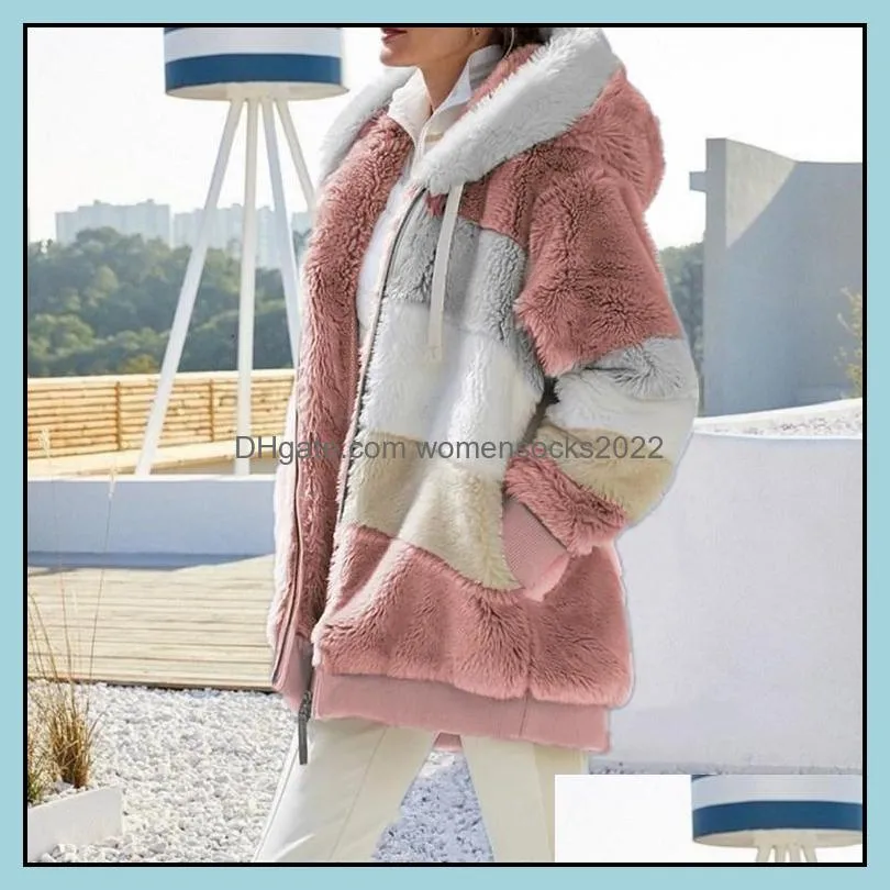 women`s outerwear coats 2021 new fur plush hoodie jackets autumn winter warm zipper pocket hooded loose jacket woman cotton clothes