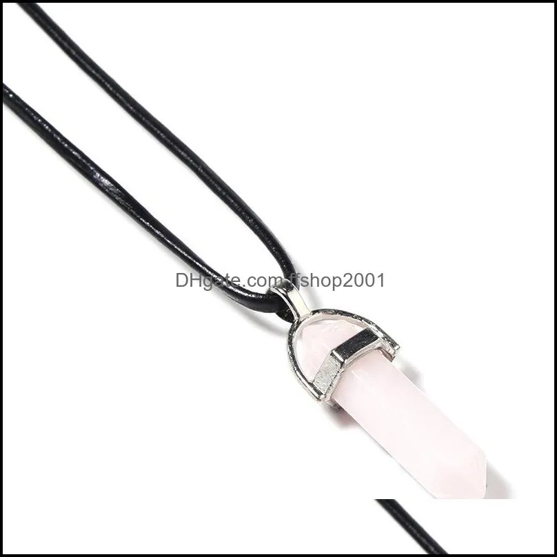 hexagon pendulum chakra pendant healing crystal opal turquoise stone pink quartz necklaces jewelry fashion gold silver plated