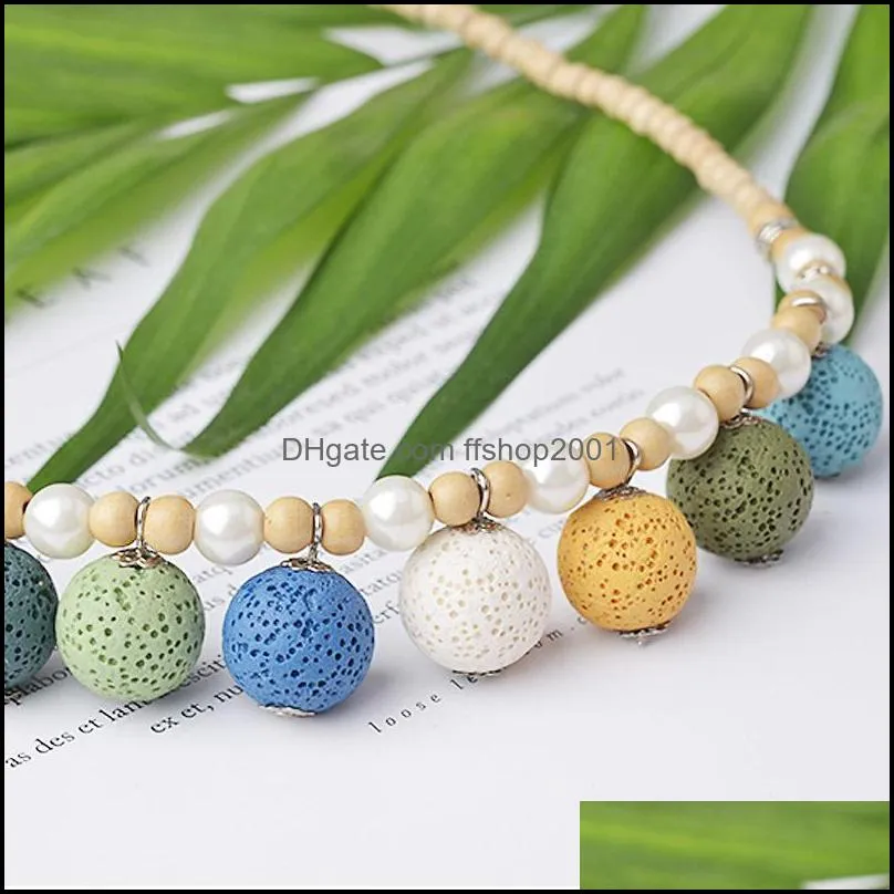 bohemia colorful lava stone beads tassels strand pendant  oil perfume diffuser necklace collar jewelry for women dress acc