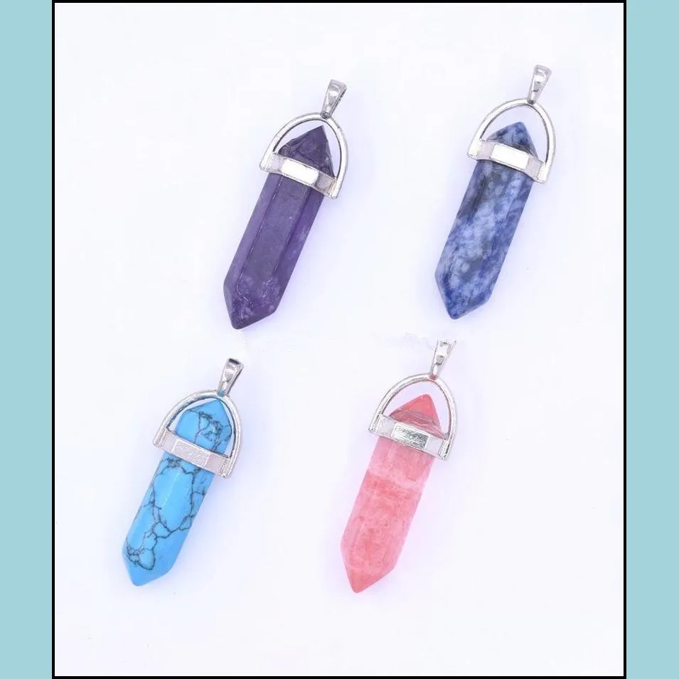 healing hexagonal column crystal natural stone charms pendant fit diy bullet quartz necklace women men fashion jewelry
