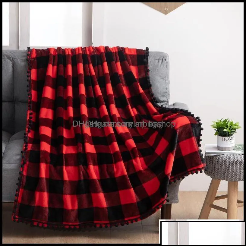 blankets home textiles garden plaid flannel throw blanket with pom pomsblack white checkered soft plush microfiber for couch sofa drop