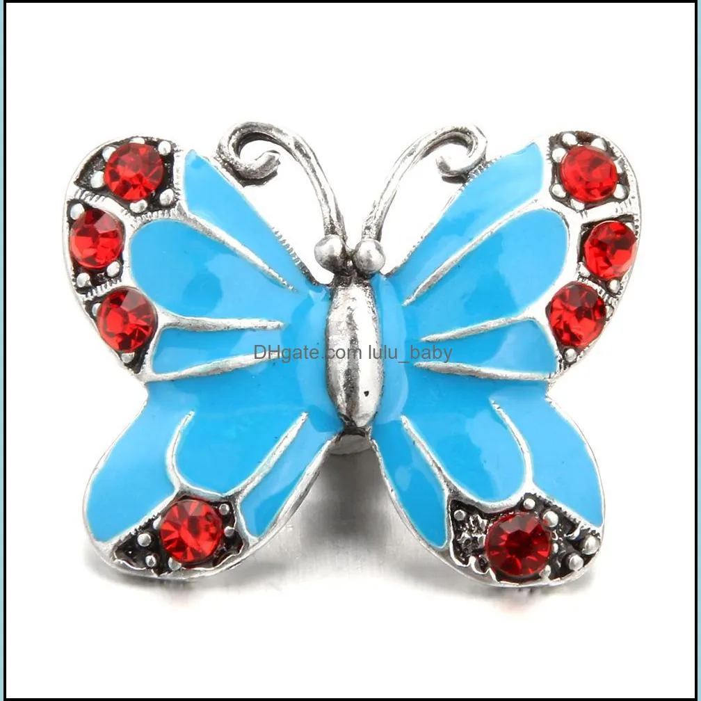 snap button jewelry components enamel colorful butterfly 18mm metal snaps buttons fit bracelet bangle noosa ka0127