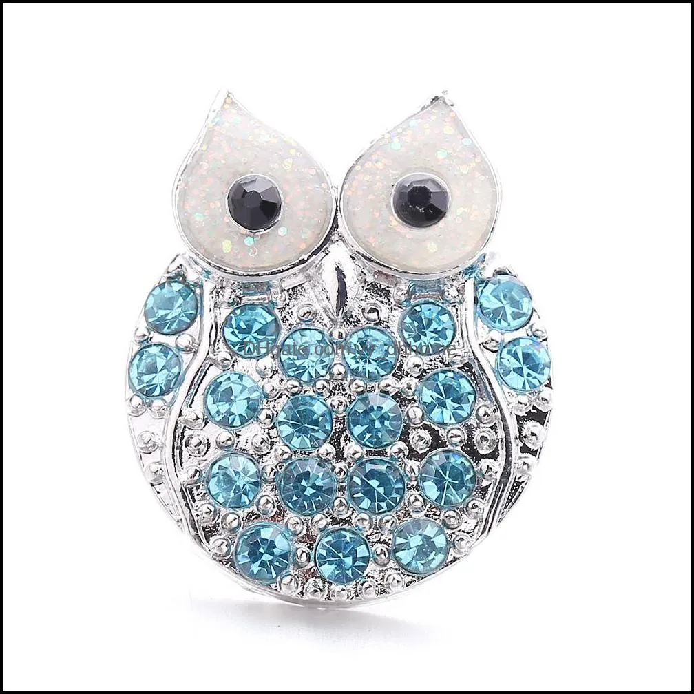 rhinestone owl snap button jewelry components 18mm metal bird snaps buttons fit bracelet bangle noosa b1215