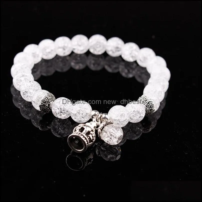 luxury crown blasting crystal bracelet 8mm men and women elastic charm jewelry women`s men`s gift 12psc