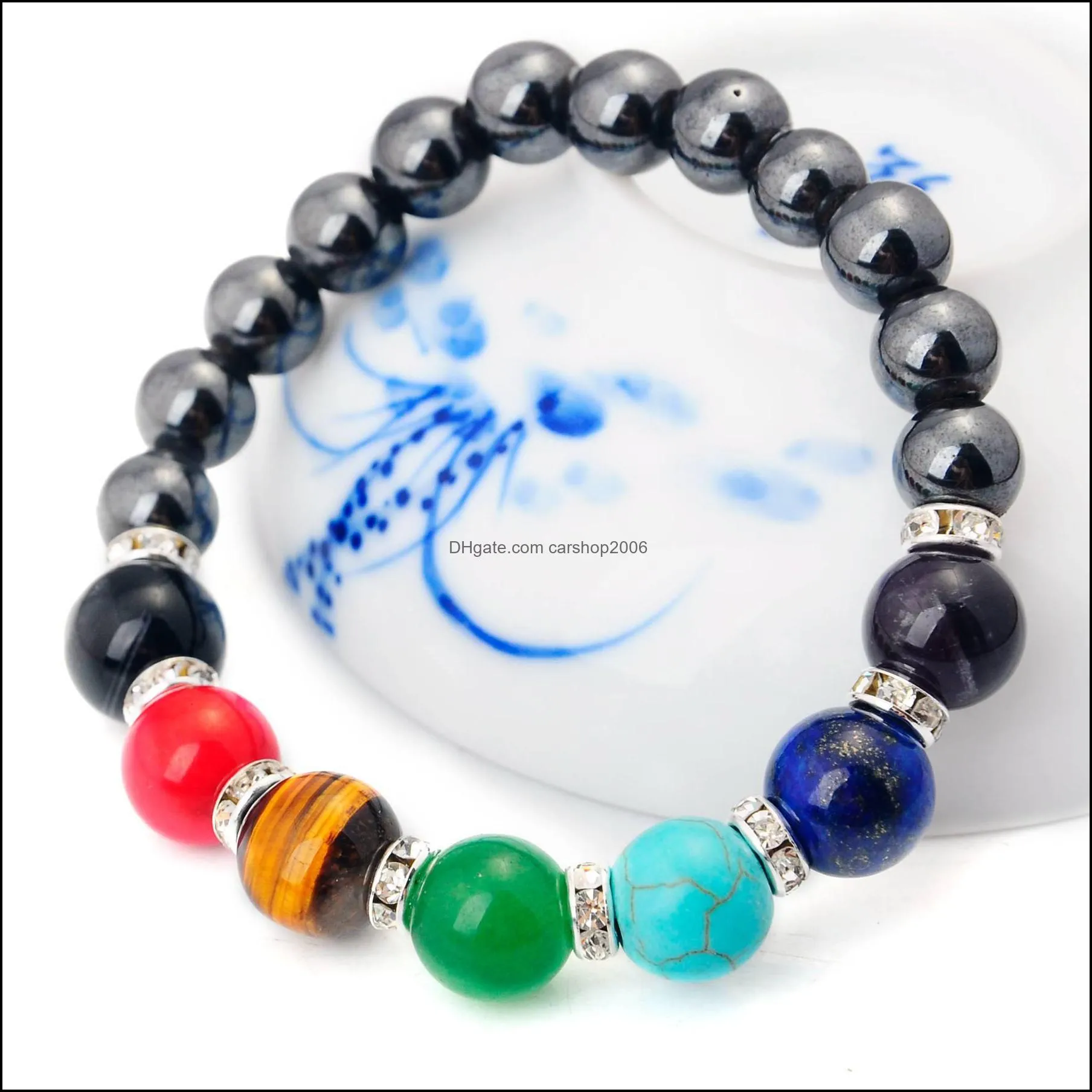 joya gift magnetic hematite 8mm round beads strands stone bracelets 7 chakra gemstone crystal healing reiki women jewelry bangle