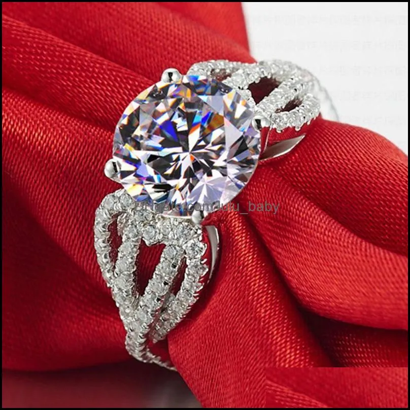 big round crystal stone rings for women wedding bridal silver ring luxury engagement party anniversary best gift large ring