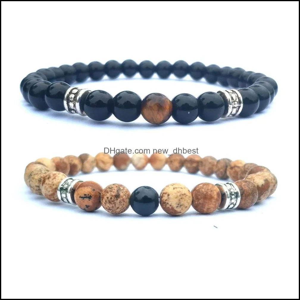 10pc/set free shipping gemstone beads bracelet 6mm picture jasper bracelet for men women handmade jewelry