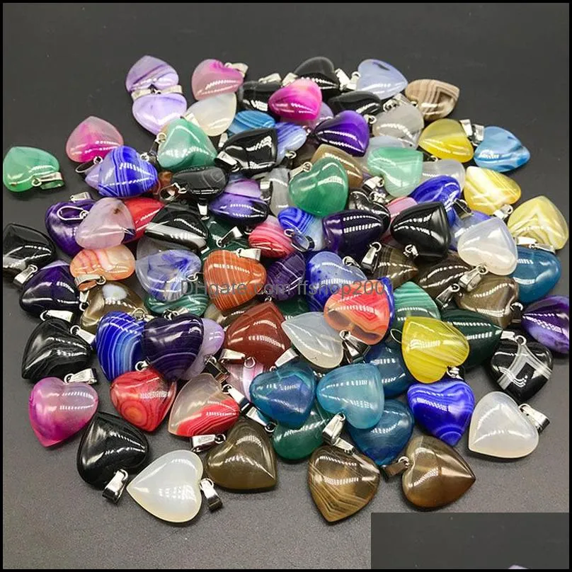 20mm assorted stripe agate heart stone charms pendants for earrings necklace jewelry making