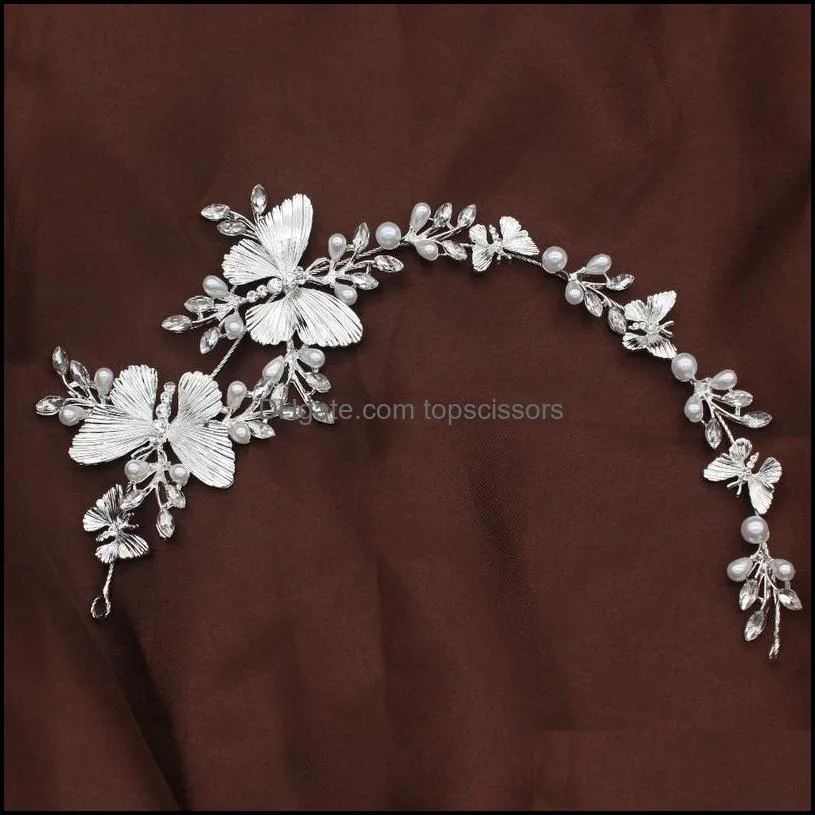 luxurious crystal pearl butterfly soft wedding bridal tiara headbands bride headpiece women hair ornaments jewelry acc qylplz