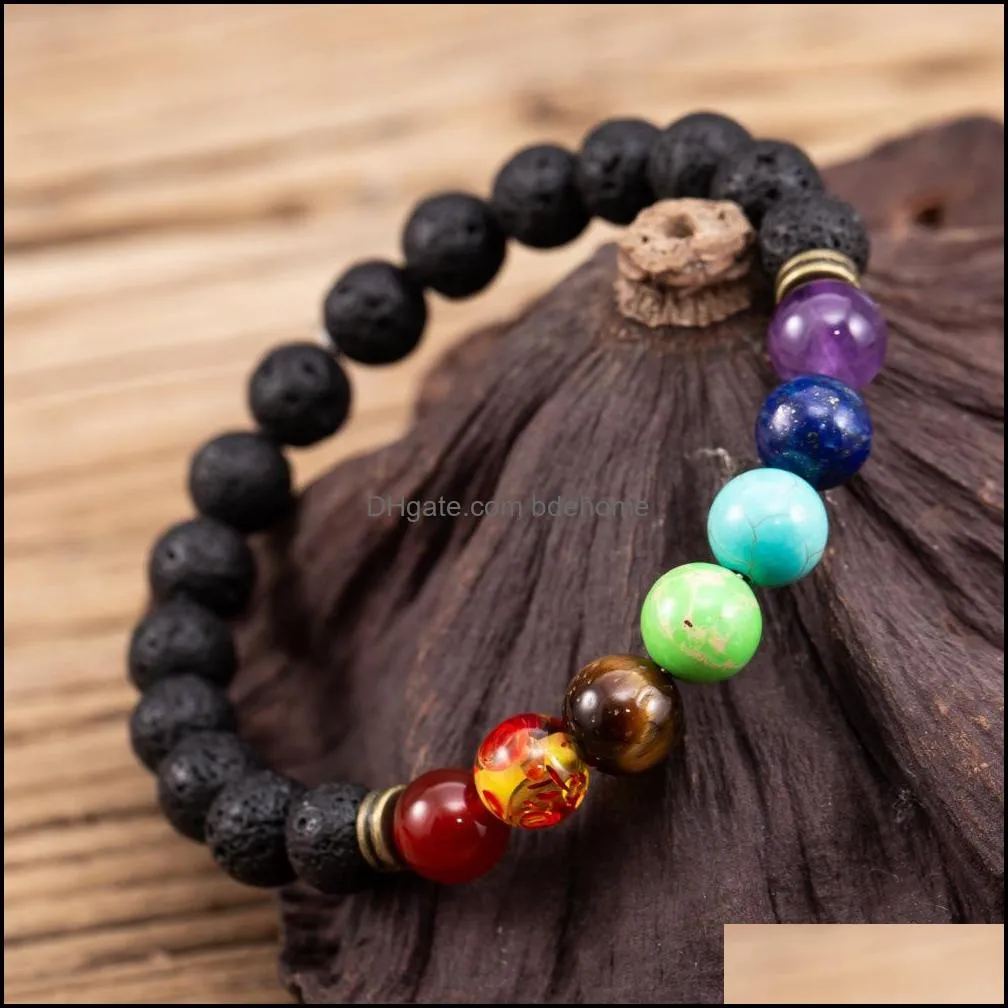 7 chakras 8mm black lava stone bracelet diy aromatherapy  oil diffuser bracelet buddha mala yoga jewelry