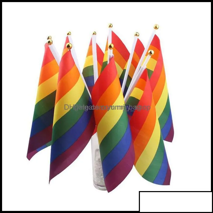 banner flags festive party supplies home garden 14x21cm rainbow gay pride stick small mini hand held lgbt decorations 5x8 inch flag with