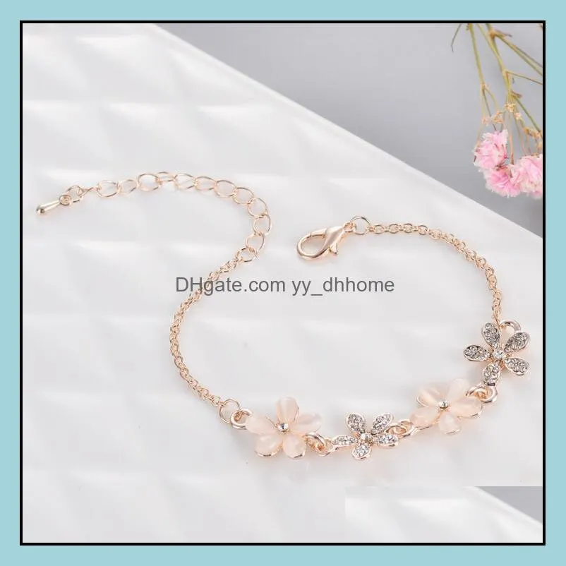 women flower link anklet bracelets cat eye opal chain anklets fashion charm popular trendy accessories bangles jewelry