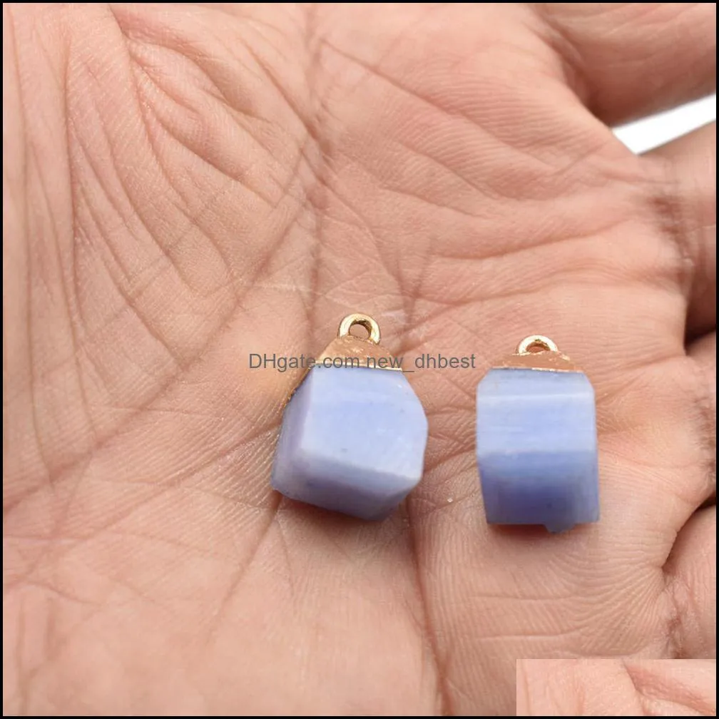 gold side natural crystal 10mm irregular stone pendant charms raw quartz blue pendants for jewelry making