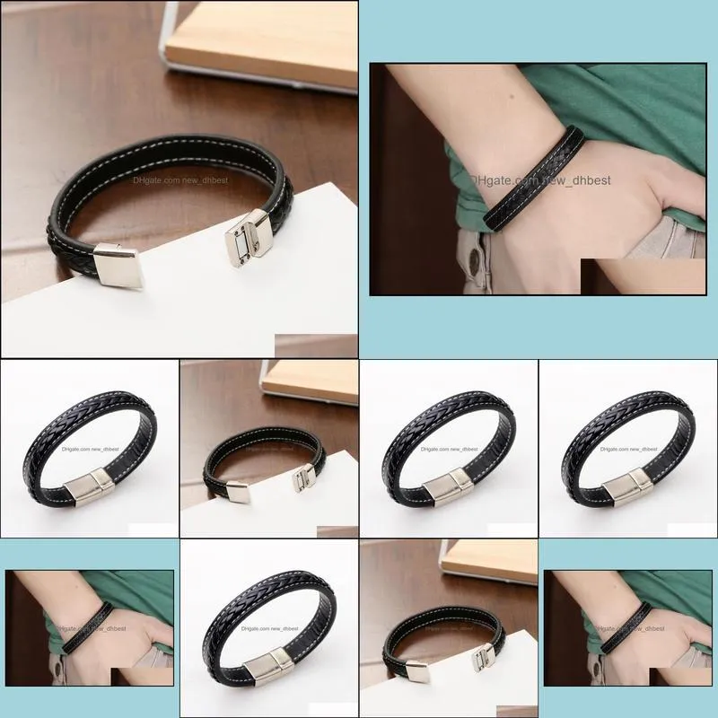 leather bracelet chakra lava rock cowhide braided mens bracelet healing balancing genuine leather bracelets magnetic-clasp