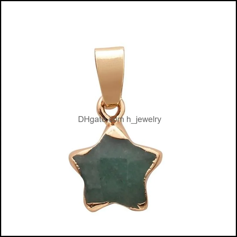 gold plating edged crystal five point star charm rose quartz healing druzy stones pendant diy jewelry making