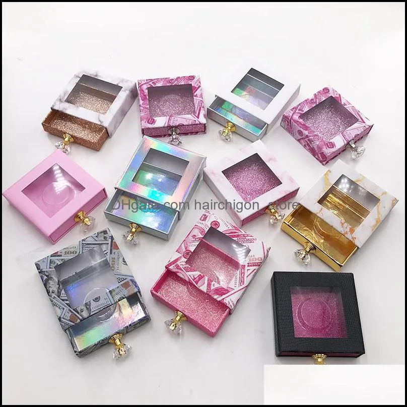 new lashes box eyelash packaging box custom crystal handle lash case for fluffy 25mm natural 3d mink false eyelashes