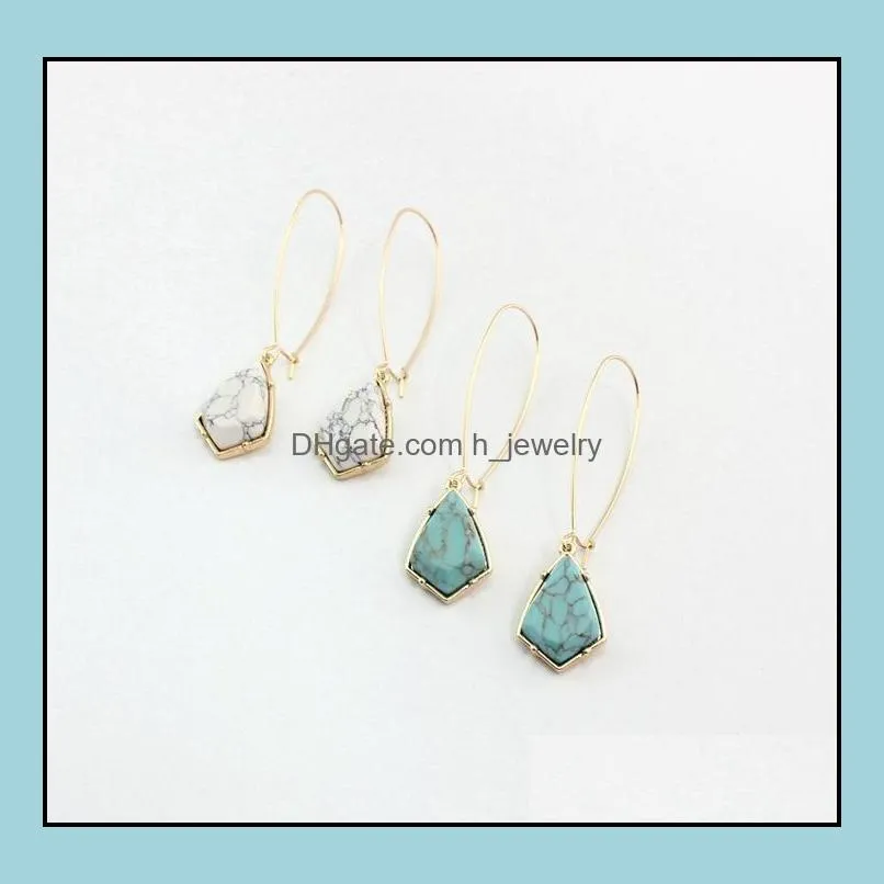 fashion hexagon turquoise charms earrings geometric green stone white marble earring for women jewelry gift hight quality