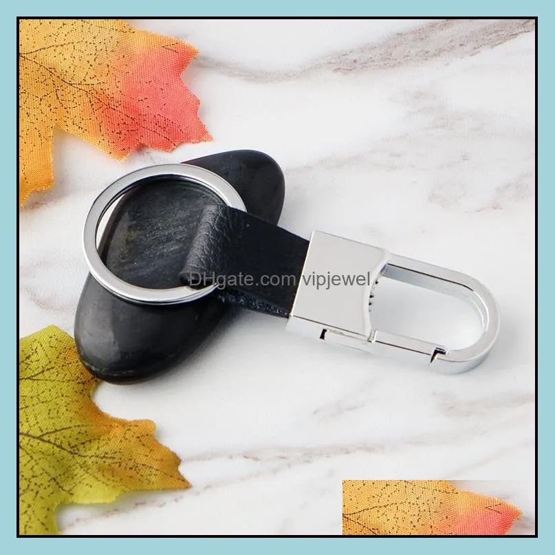 men`s metal leather car keychain black brown key chain