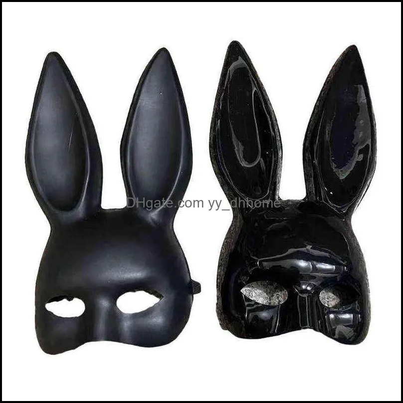 pvc easter bunny girl mask black sexy rabbit ear white cute bunnies long ears bondage masks halloween masquerade party cosplay costume prop