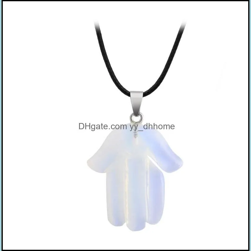 rose quartz cute healing crystal hand necklace for women men evil eye hamsa hand fatima pendant chain hip hop jewelry