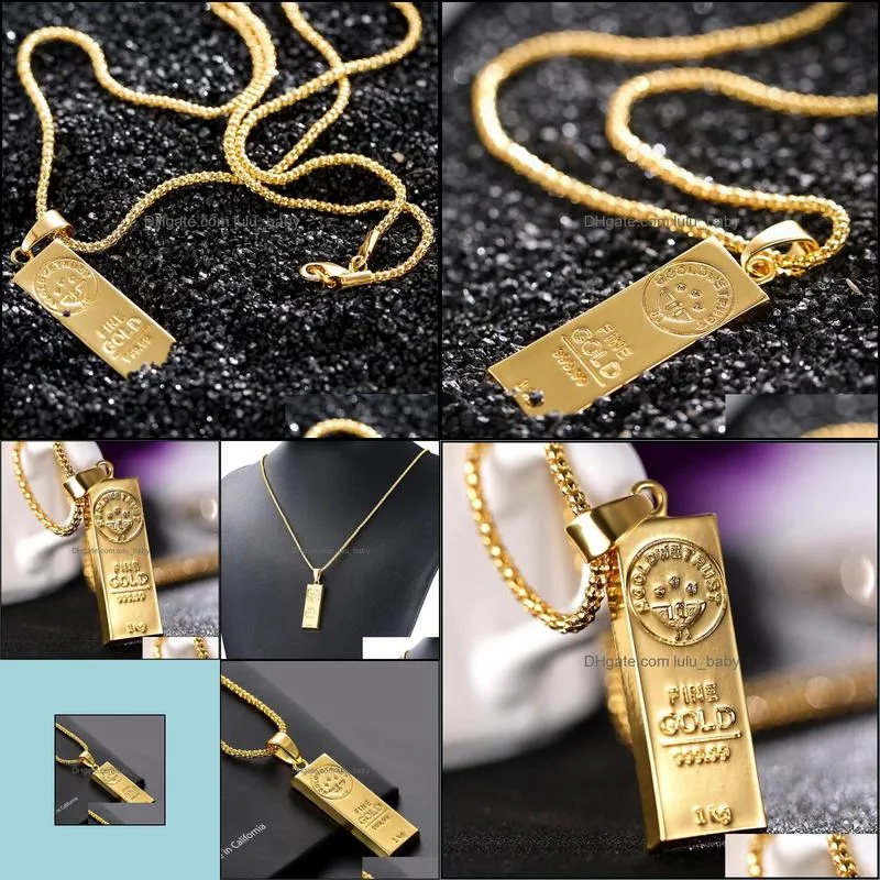 fashion long pendant necklace minimalist jewelry gold stainless steel square bar necklace woman man