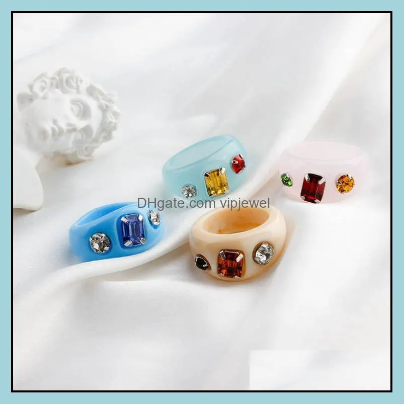 colorful resin rings retro chunky ring unique rhinestone acrylic fashion stacking square jewelry finger trendy gift for women and