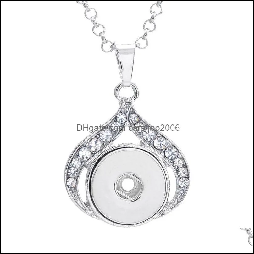 snap button jewelry rhinestone inlay drop shape pendant fit 18mm snaps buttons necklace for women men noosa