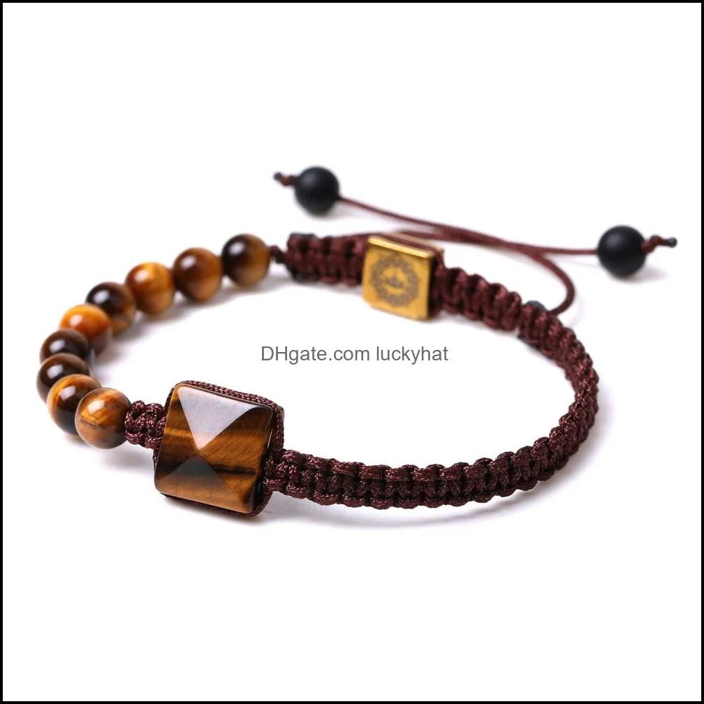 natural gemstone pyramid bracelets for women men strands beads friendship feng shui reiki positive energy gemstone metaphysical bangle chakra orgone