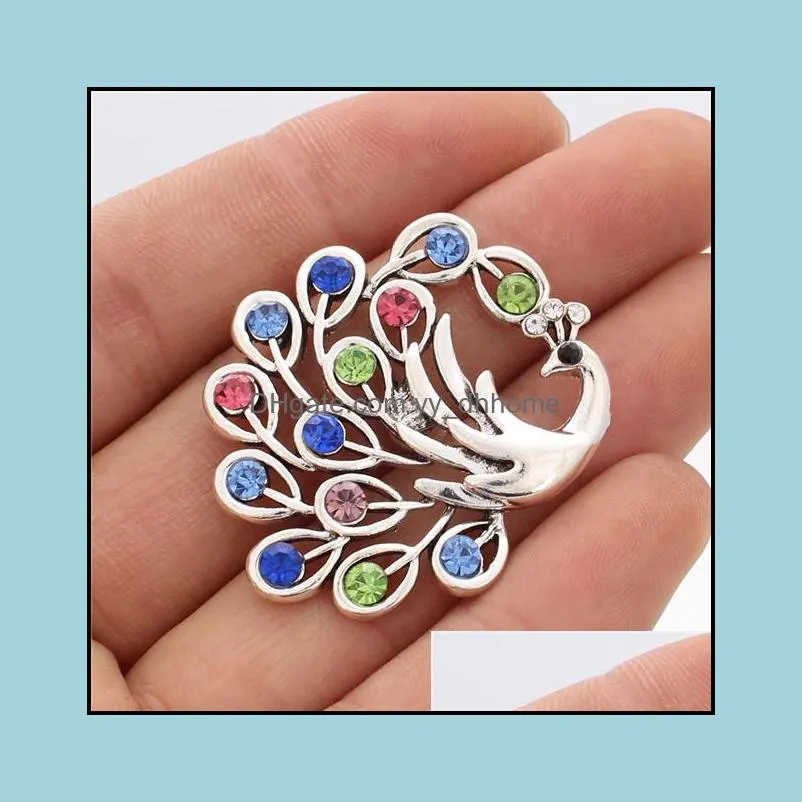 colorful rhinestone peacock snap button jewelry components silver gold 18mm metal snaps buttons fit bracelet bangle noosa