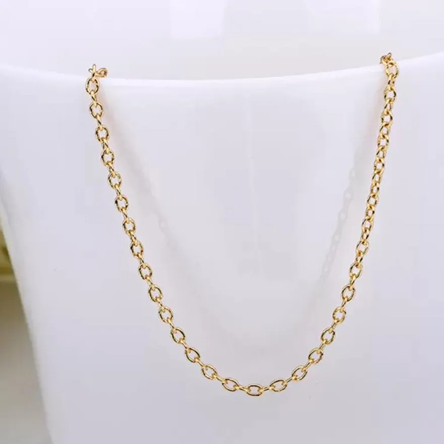 high quality 18k gold stainless steel chains fashion 45+5cm thin link necklaces diy pendant fine jewelry for women girls