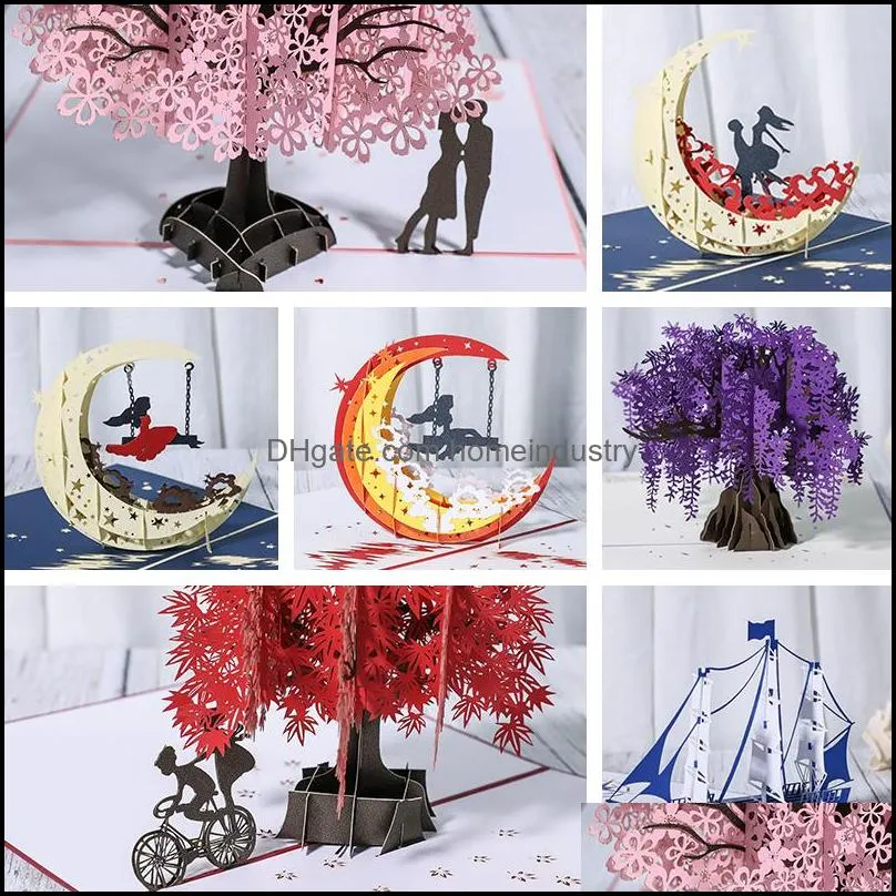 3d anniversary card/pop up card red maple handmade gifts couple thinking of you card wedding party love valentines day greeting card