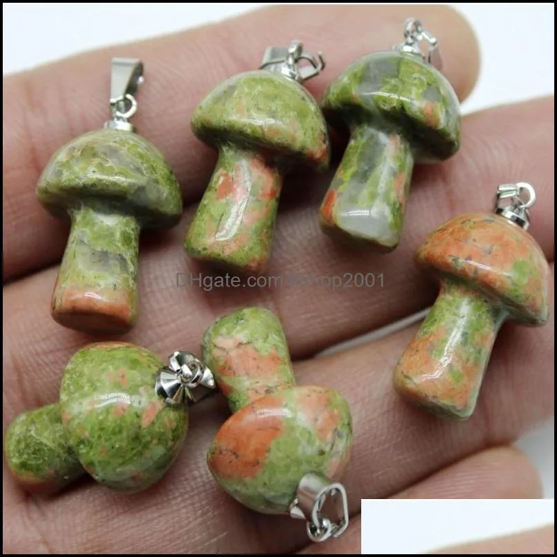 natural crystal stone mushroom charms rose quartz green brown stones pendant for diy jewelry making necklace accessories wholesale