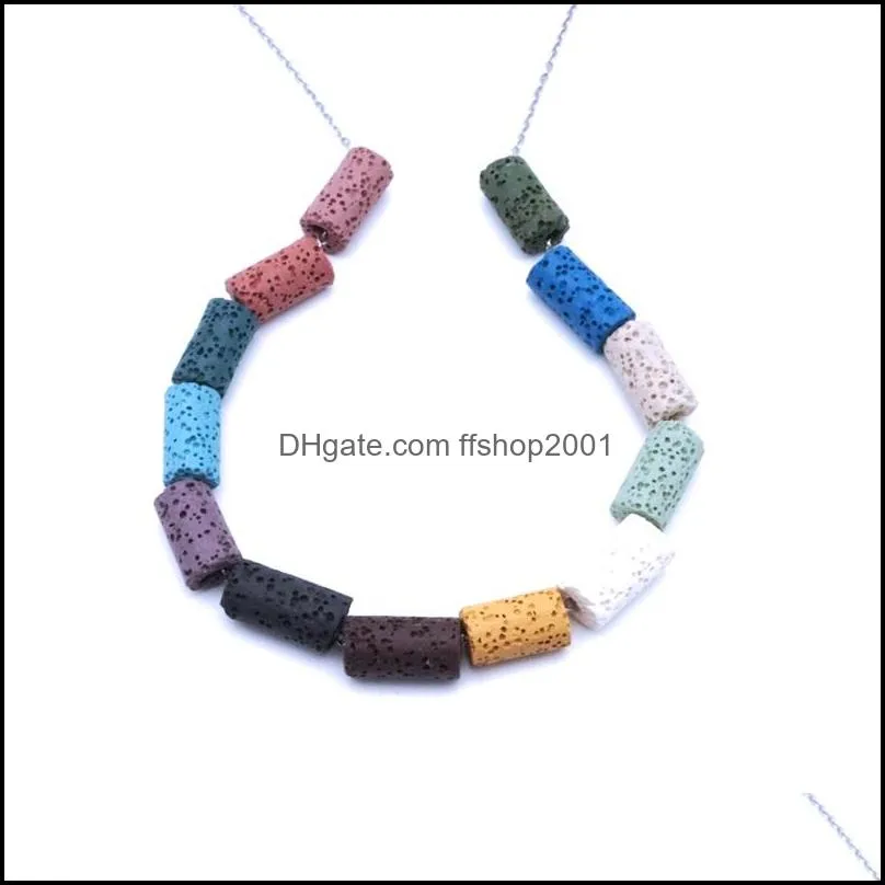 colorful cylinder pink blue green black brown lava stone pendant aromatherapy essential oil perfume diffuser necklace collar jewelry stainless steel