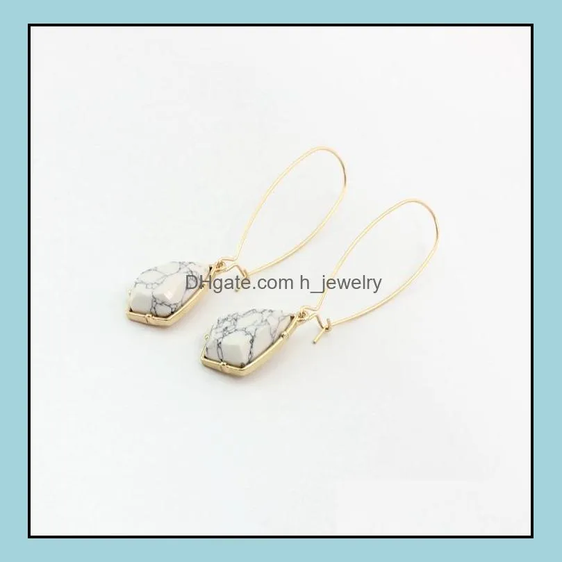 fashion hexagon turquoise charms earrings geometric green stone white marble earring for women jewelry gift hight quality