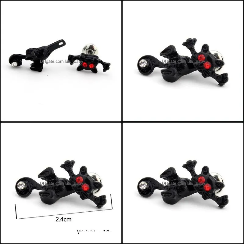 stud earrings red crystal punk black cat kitten impalement punk stud earring