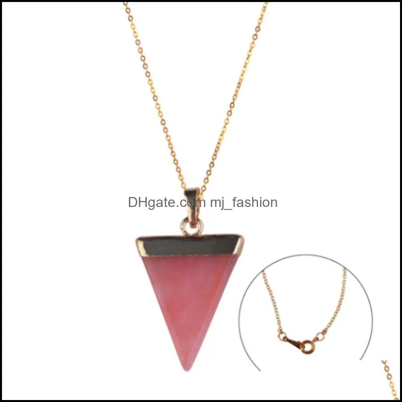 geometric colorful nature stone necklace triangle crystal necklaces pendant for valentine`s day women and men wholesale