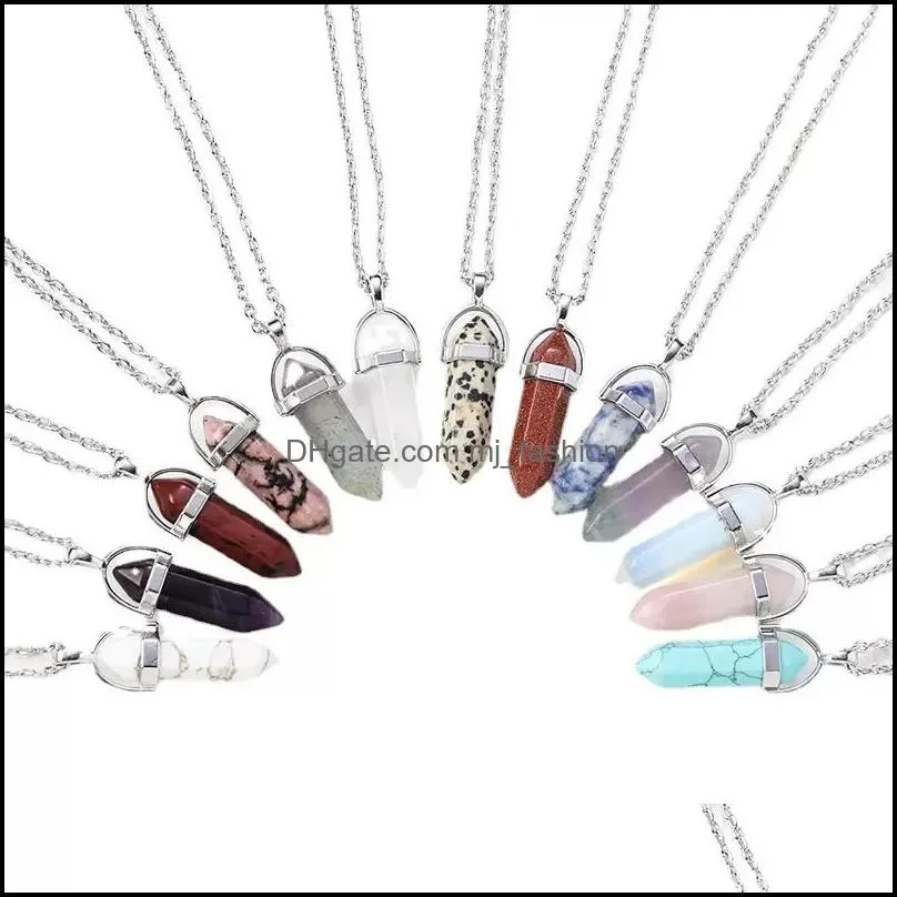 hexagonal cylindrical crystal necklace natural stone pendant necklace for women men fashion jewelry
