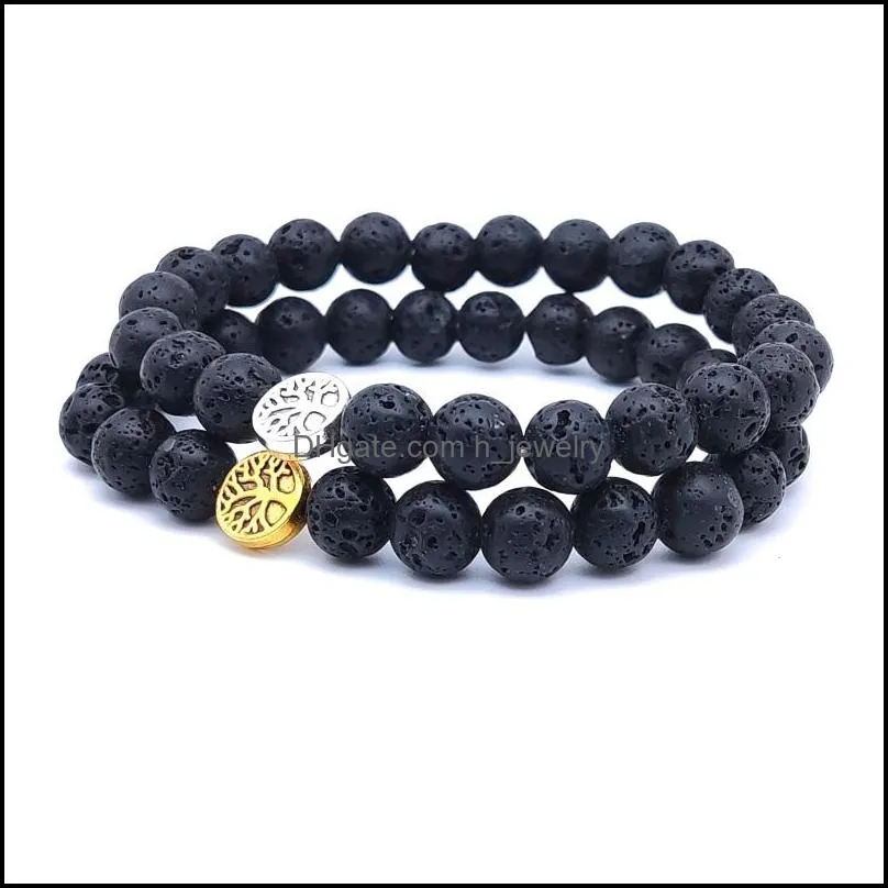 tree of life charms 8mm black lava stone beaded bracelet essential oil diffuser bracelets hand strings for women men