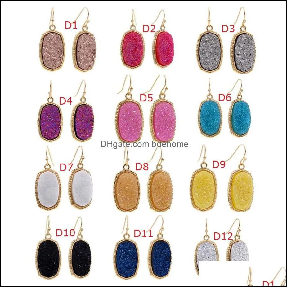 resin druzy drusy earrings charms designer oval hexagon fashion dangle teardrop earring for women