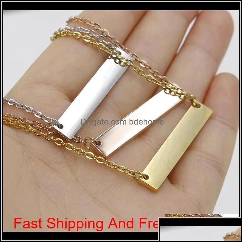 new blank bar pendant necklace stainless steel necklace gold rose gold silver blank bar charm pendant jewelry for buyer own engraving